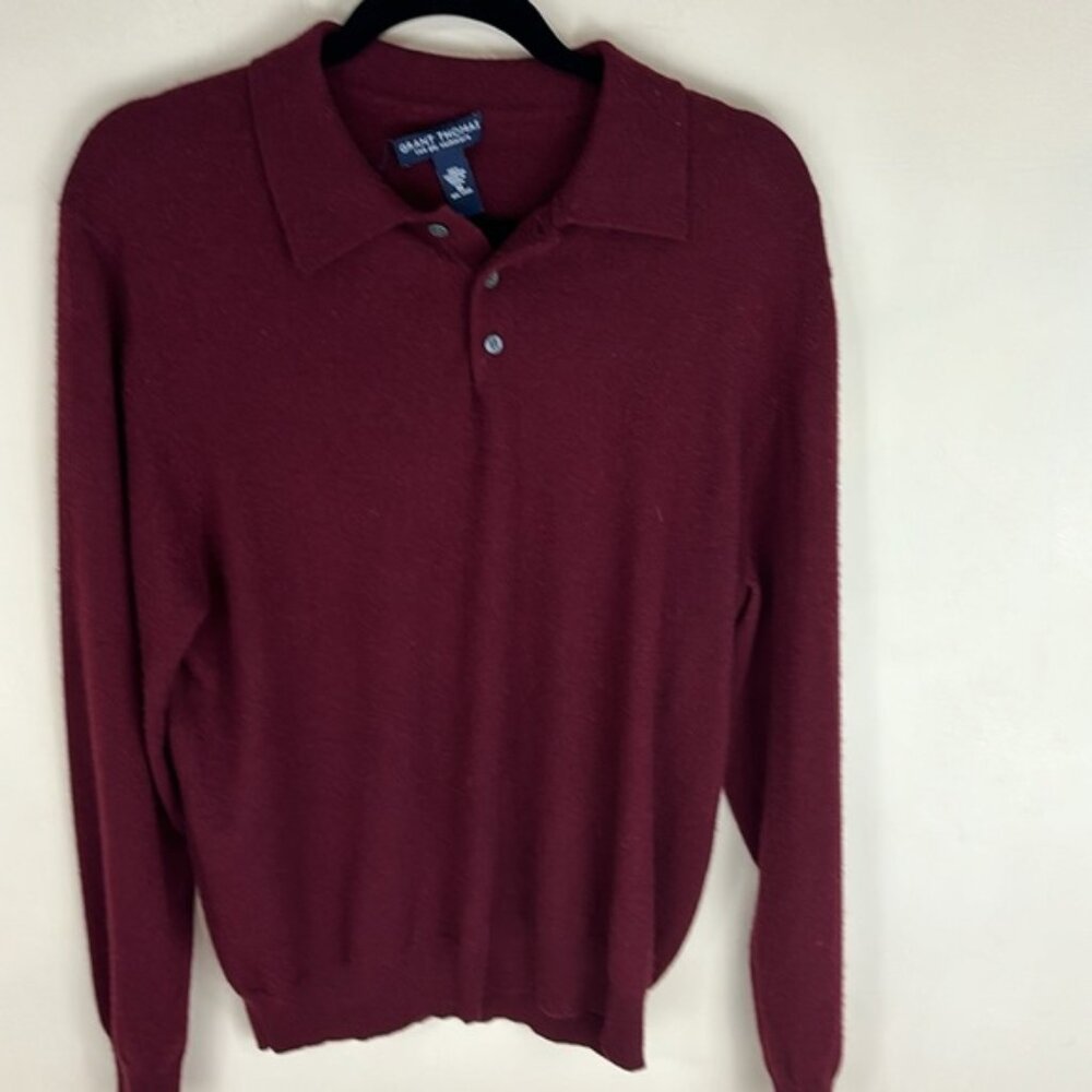 Grant Thomas Two Ply Cashmere Collared  Maroon Sweater Size Medium